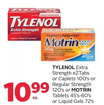 Rexall Tylenol extra strength eztabs or caplets or regular strength or motrin tablets or liquid gels offer