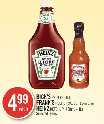 Shoppers Drug Mart Bick's pickles, frank's redhot sauce or heinz ketchup offer