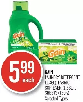 Shoppers Drug Mart Gain laundry detergent, fabric softener or sheets offer