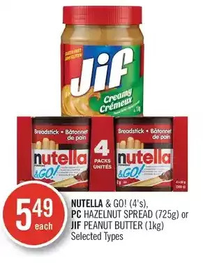 Shoppers Drug Mart Nutella & go!, pc hazelnut spread or jif peanut butter offer