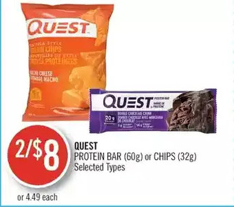 Shoppers Drug Mart Quest protein bar or chips offer
