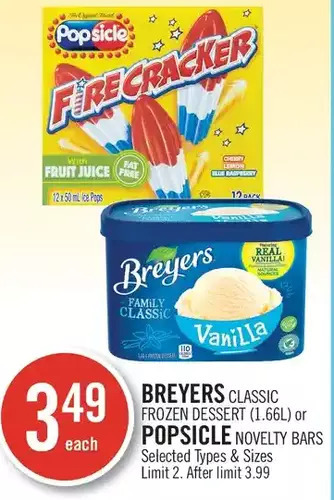 Shoppers Drug Mart Breyers classic frozen dessert or popsicle novelty bars offer