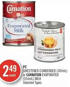Shoppers Drug Mart Pc sweetened condensed or carnation evaporated milk offer