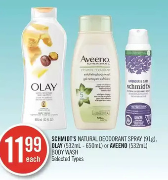 Shoppers Drug Mart Schmidt's natural deodorant spray, olay or aveeno body wash offer
