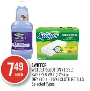 Shoppers Drug Mart Swiffer wet jet solution, sweeper wet or dry cloth refills offer