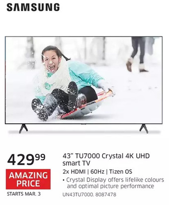 The Source Samsung 43" tu7000 crystal 4k uhd smart tv offer