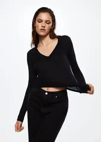 Mango Long-sleeved v-neck t-shirt offer
