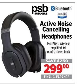 2001 Audio Video Psb active noise cancelling headphones offer