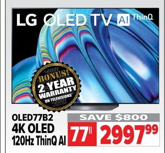 2001 Audio Video Lg 77" 4k oled 120hz thinq ai offer