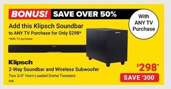 Visions Electronics Klipsch 2-way soundbar and wireless subwoofer offer