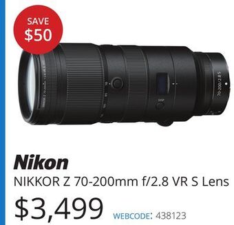 Vistek Nikon nikkor z 70-200mm f/2.8 vr s lens offer