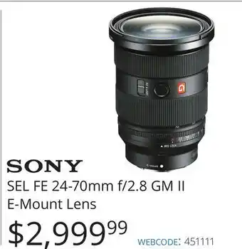Vistek Sony sel fe 24-70mm f/2.8 gm ii e-mount lens offer