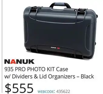 Vistek Nanuk 935 pro photo kit case w/dividers & lid organizers black offer