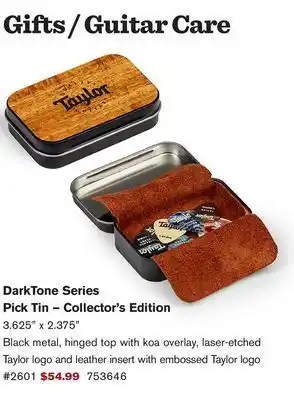 Long & McQuade Taylor guitars darktone series collectors edition pick tin, koa top offer
