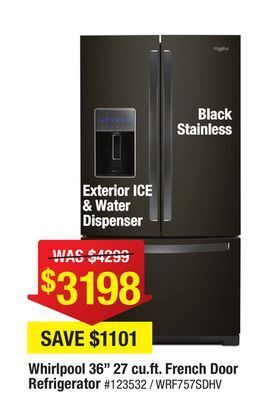 Bad Boy Superstore Whirlpool 36" 27 cu. ft. french door refrigerator offer