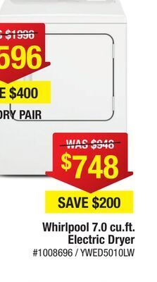 Bad Boy Superstore Whirlpool 7.0 cu.ft. electric dryer offer