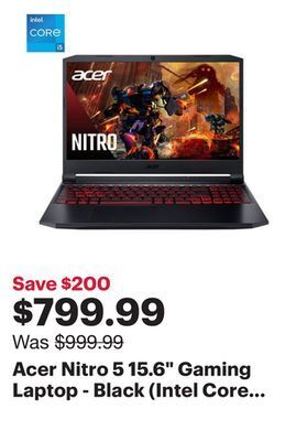 Best Buy Acer nitro 5 15.6" gaming laptop - black (intel core i5-11400h/512gb ssd/8gb ram/gtx 1650/windows 11) offer