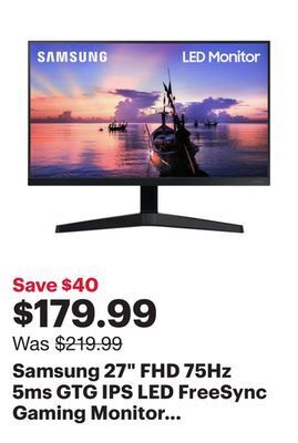 Best Buy Samsung 27" fhd 75hz 5ms gtg ips led freesync gaming monitor (lf27t350fhnxza) - dark blue grey offer