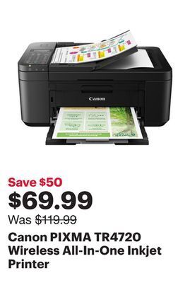 Best Buy Canon pixma tr4720 wireless all-in-one inkjet printer offer