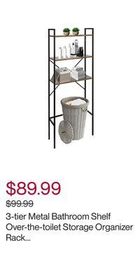 3-tier metal bathroom shelf over-the-toilet storage organizer rack with wood board