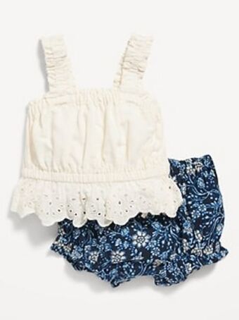 Old Navy Matching sleeveless ruffle-trim top & bloomer shorts set for baby offer