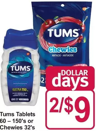 Pharmasave Tums tablets or chewies offer