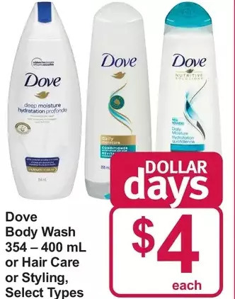 Pharmasave Dove body wash or hair care or styling offer