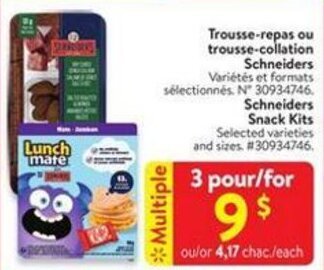 Walmart Schneiders Snack Kits offer