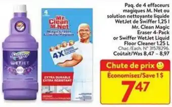 Walmart Mr. Clean Magic Eraser 4-Pack or Swiffer Wetjet Liquid Floor Cleaner 1.25L offer