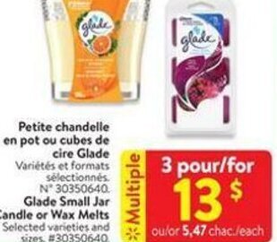 Walmart Glade Small Jar Candle or Wax Melts offer