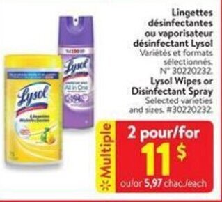 Walmart Lysol Wipes or Disinfectant Spray offer