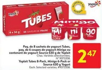 Walmart Yoplait Tubes 8-Pack, Minigo 6-Pack or Source 630 g Yogurt offer