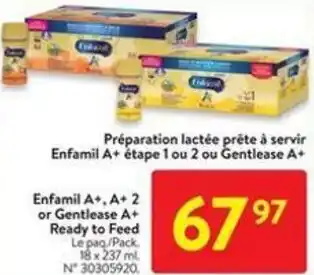 Walmart Enfamil A+, A+2 or Gentlease A+ Ready to Feed 18 x 237 ml offer