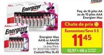 Walmart Energizer Max AA16 or AAA10 Batteries offer