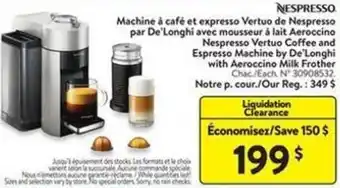 Walmart Nespresso Vertou Coffee and Espresso Machine by De'Longhi with Aeroccino Milk Frother offer