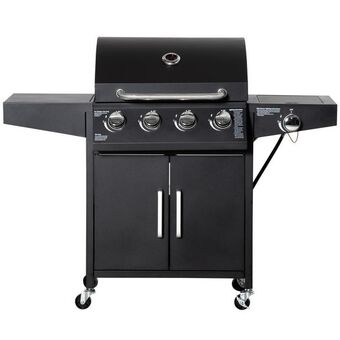 Best Buy Outsunny 4+1 burner liquid propane gas grill outdoor cabinet style bbq trolley w/ side burner, warming rack, side shelf, stor offer