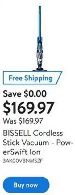 Walmart Bissell Cordless Stick Vacuum- PowerSwift Ion offer