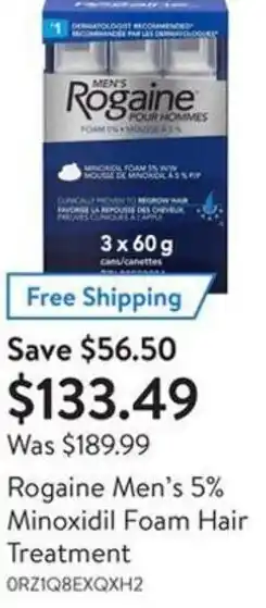 Walmart Rogaine Men's 5% Minoxidil Foam Hair Treatment offer