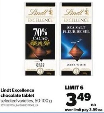 Real Canadian Superstore Lindt Excellence Chocolate Tablet 50-100 g offer