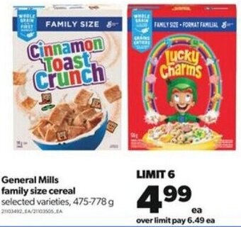 Real Canadian Superstore General Mills Family Size Cereal 475-778 g offer