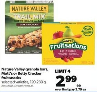 Real Canadian Superstore Nature Valley Granola Bars, Mott's or Betty Crocker Fruit Snacks 120-230 g offer