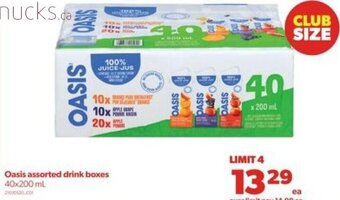 Real Canadian Superstore Oasis Assorted Drink Boxes 40x200 ml offer
