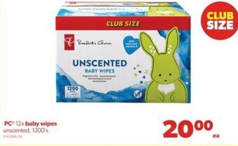 Real Canadian Superstore PC® 12x Baby Wipes 1200's offer