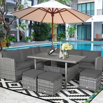 Best Buy Costway 7 pcs patio rattan dining set sectional sofa couch ottoman garden offer