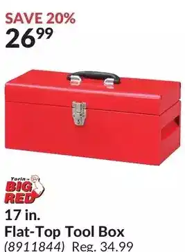 Princess Auto Torin big red 17 in. flat-top tool box offer