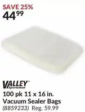 Princess Auto Valley sportsman 100 pk 11 x 16 in. vacuum sealer bags offer