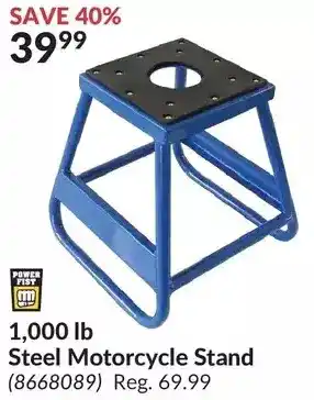 Princess Auto Power fist 1,000 lb steel motorcycle stand offer