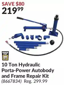 Princess Auto Power fist 10 ton hydraulic porta-power autobody and frame repair kit offer