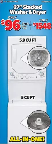 Surplus Furniture Ge 27" stacked washer&dryer offer
