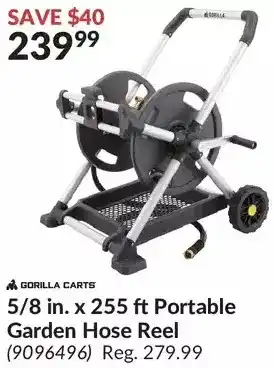 Princess Auto Gorilla carts 5/8 in. x 255 ft portable garden hose reel offer